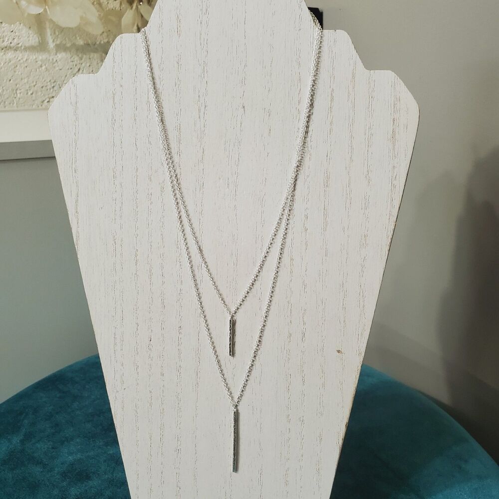 Gorjana Marlow Double Silver Plated Textured Bar Drop Necklace 9.5"-12.5"